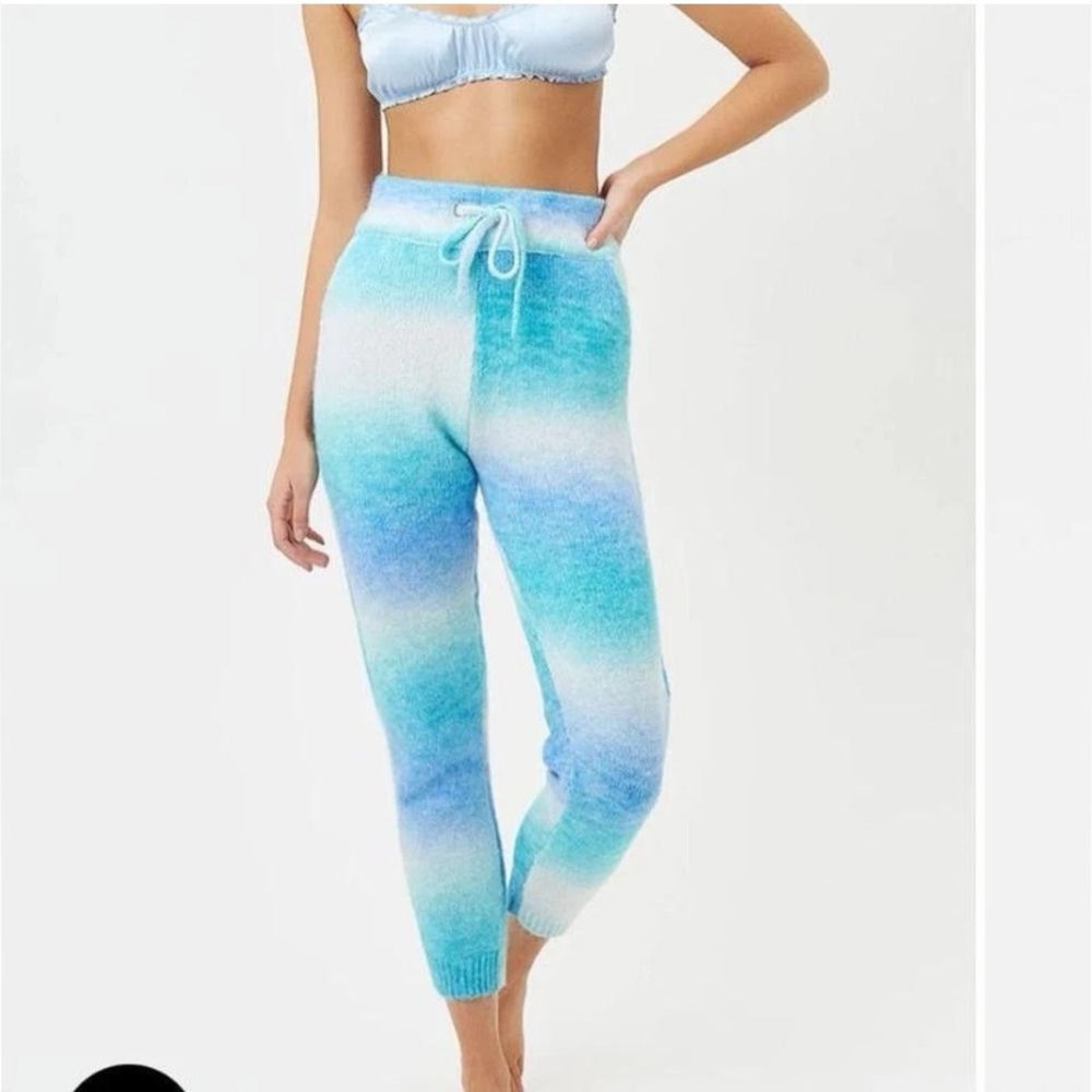 Frankie's Bikinis Blue and White Knit Drawstring Pants